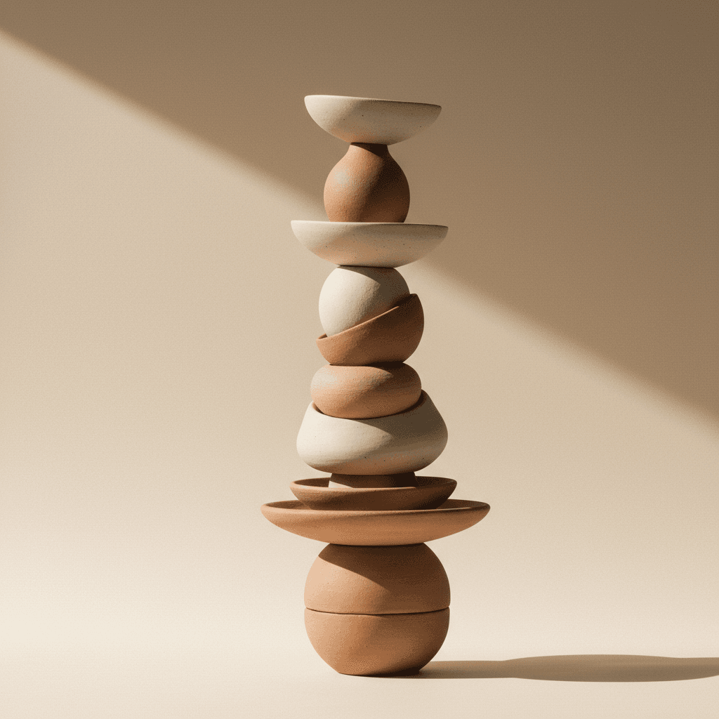 Tower of stacked organic ceramic vessels