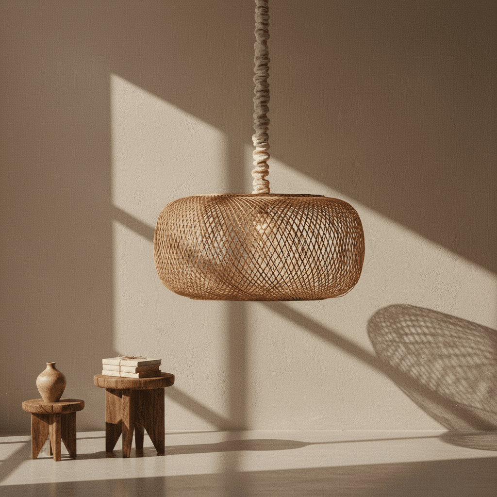Suspension Rotin — styled in an interior